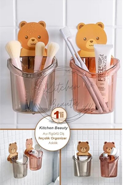 Kitchen Beauty Ayı Figürlü Diş Fırçalık Organizer Ve Askılık Yapışkanlı Ayıcık Diş Fırçalığı 1 Adet