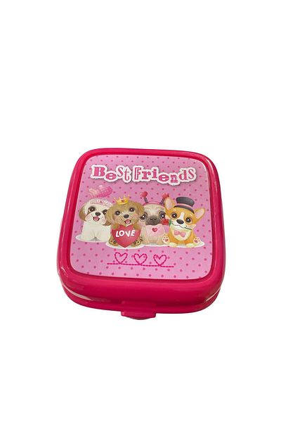 tüftürük Best Friends Written Lunch Container Pink with Inner Compartments Spoon and Fork Gift
