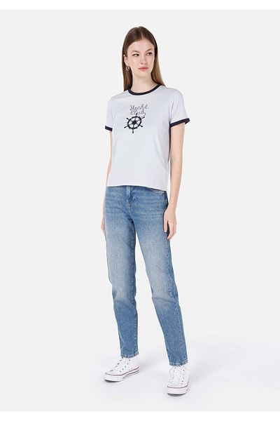 Colin's Mom Fit Pantaloni de damă din denim indigo cu picioare contractate