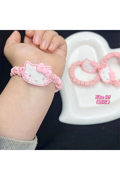 BANDAI (3 قطع) 3 قطع حبل شعر هالو كيتي لطيف فتاة الكرتون شريط مطاطي للأطفال فتاة إكسسوارات الشعر