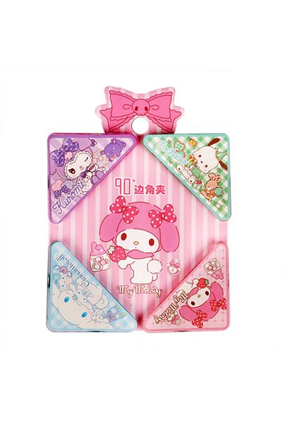 Miniso 4Pcs Set 4Pcs/Set Anime Sanrio Melody Cinnamoroll Triangle Clip Cartoon Kuromi Students Data Storage