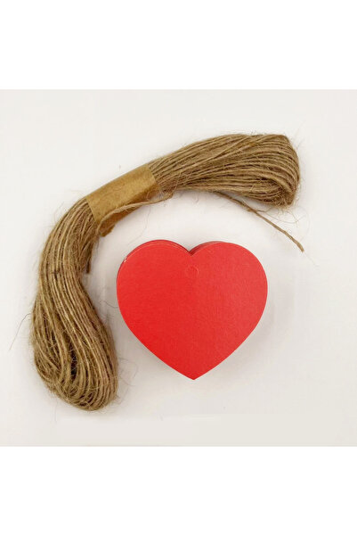 Choice 100 قطعة من بطاقات ورقية حمراء على شكل قلب مع حبل قنب بطول 20 مترًا، ب...