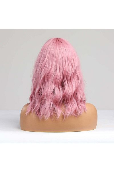 WildFashion Pink wig with medium hair, bangs and light waves PER77-5