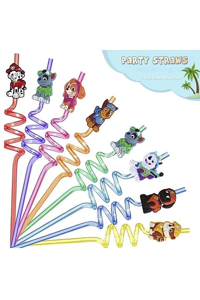 Hasbro 8pcs straws 8pcs Paw Patrol Theme Straws Cartoon Ryder Chase Puppy Reusable Drinking Straws Birthday