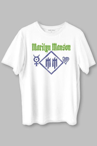 Kendim Seçtim Tricou Marilyn Manson Logo Heart Rock Metal Music Imprimat Alb ...