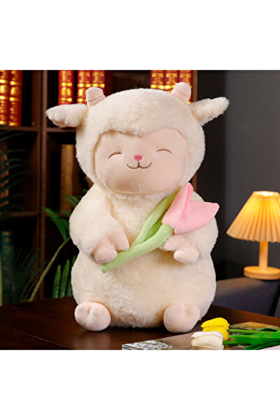 Choice دمية محشوة ناعمة على شكل خروف أبيض لطيف على شكل زهرة توليب بطول 25 سم مع زهرة توليب