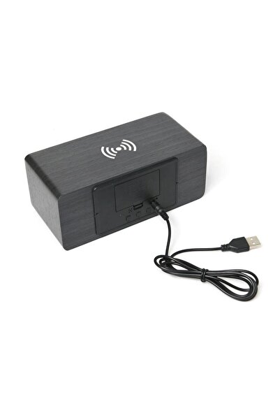 VTM Black Digital Watch with White LED, Wireless Charging, Temperature, Alarm, Voice Control