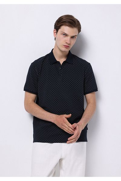 Colin's Regular Fit Polo Neck Printed Cotton Men's Navy Blue Short Sleeve T-Shirt