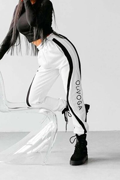 FashionForYou Γυναικείο αθλητικό παντελόνι VOGA, με βαμβάκι και τσέπες, λευκό