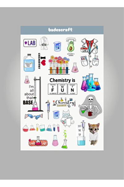 badescraft Kimya Temalı Sticker- Chemistry Sticker - Etiket- Defter Ajanda Bu...
