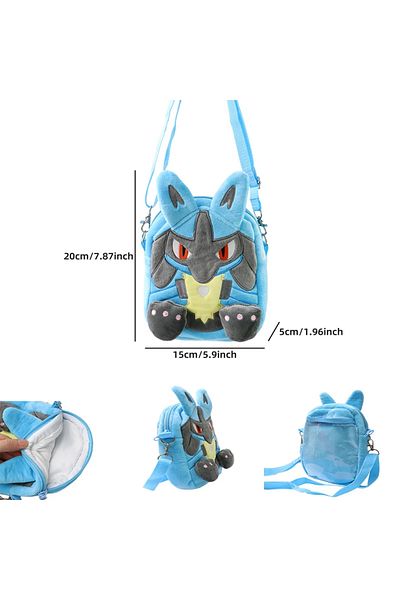 BANDAI Lucario bag Gengar Mimikyu Snorlax Rowlet Lucario Charmander Plush Backpack Pokemon Anime Shoulder B