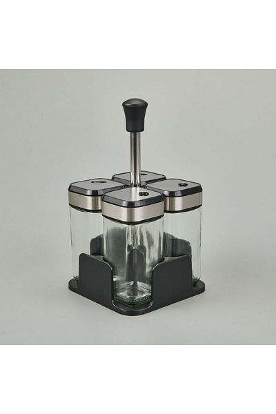 MATMEL Set of 4 Glass Spice Jars - Transparent / Black - 100 ml