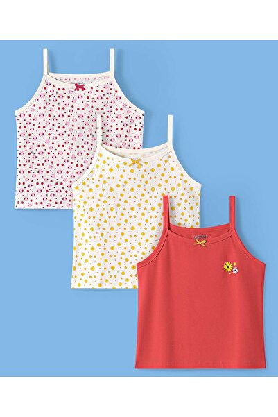 Pine kids Cotton Slips with Floral Print (Pack of 3) - Red, Yellow, & White