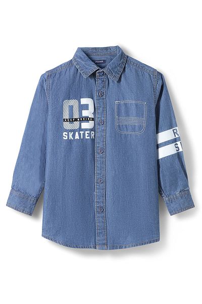 Pine kids Pine Kids Woven Full Sleeves Washed Denim Shirt - Navy Blue