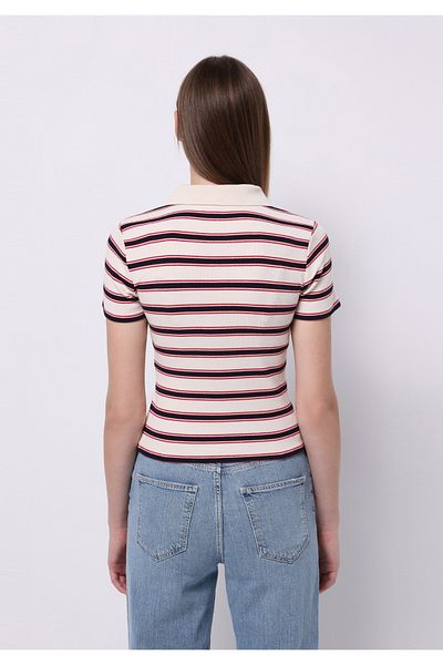Colin's Tricou cu mânecă scurtă ecru pentru femei, cu guler polo, cu dungi