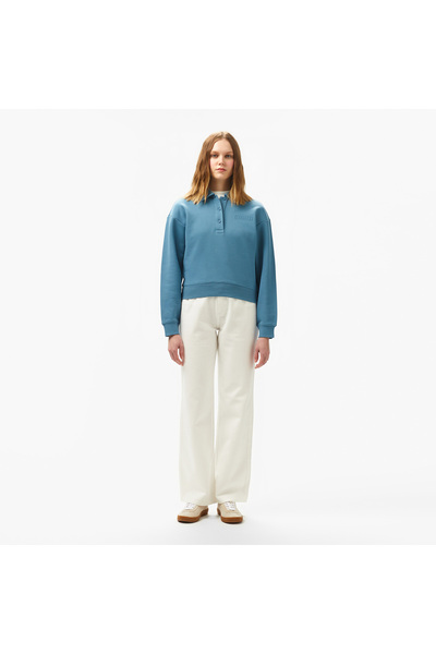 Lacoste Kadın Relaxed Fit Polo Yaka Mavi Sweatshirt