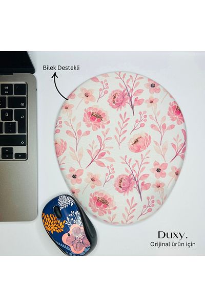 Duxy Flower Pattern Wrist Support Mouse Pad, Non-Slip Base, Comfortable and Soft Mousepad for Home Office and Gaming