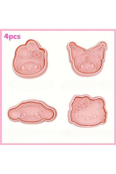 Miniso 4pcs 4/8/pcs/set Mini Cookie Cutter Cartoon Embossed Press Mold, Hello PP Kitty Plastic Stamp for Ba
