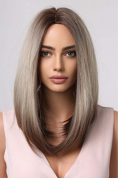 WildFashion Satin wig with white strands, long bob model PER125A-100