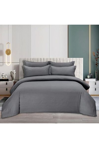 Generic umeema Soft Cotton Striped Duvet Cover Set, Fitted Bedsheet with Pillowcases, 6 Pieces, King Size (G