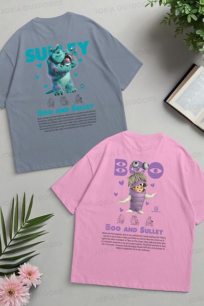 Jobia Outdoors Cute Monsters Boo Sulley Back Back Printed Dear Couple Combination Oversize Colorful Tshirt 2 Piece Set