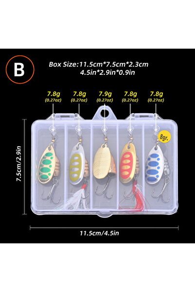 Choice مجموعة طُعم صيد دوار فاخر مكونة من 5 قطع، وزنها 8 غرامات، مصنوعة من سب...