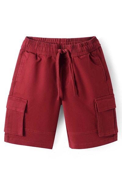 Pine kids Cotton Woven Knee Length Solid Color Cargo Shorts - Dark Red