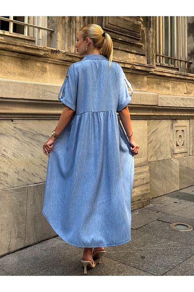 Tubik Women's Shirt Collar Button Closure Dress