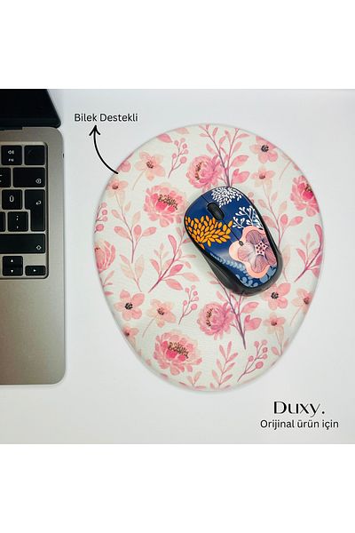 Duxy Flower Pattern Wrist Support Mouse Pad, Non-Slip Base, Comfortable and Soft Mousepad for Home Office and Gaming