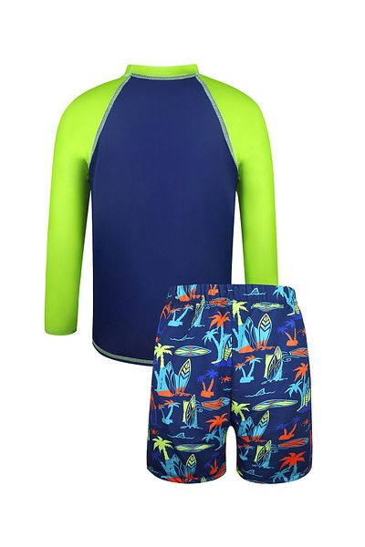 SAPS Surf Up Graphic Swim T-Shirt and Shorts Set - Blue/Green
