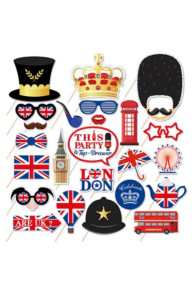 Choice PZ255-25pcs British Flag National Day Festival Party Photo Booth Props, Queen Crown Hat, Glasses Dec