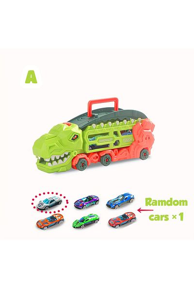 Choice T-Rex Transport Dinosaur Truck with Foldable Sliding Race Track, Transforms into Standing T-Rex & Tr