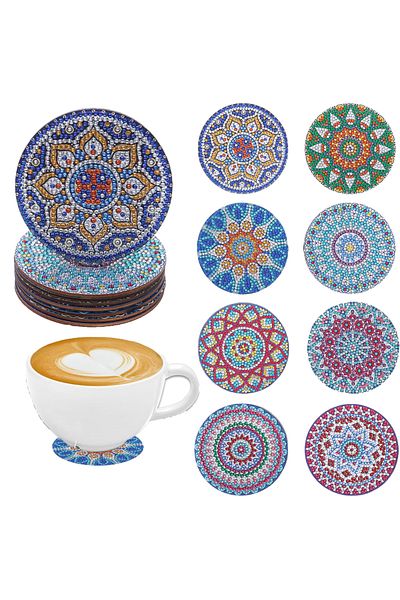 Choice AA1522B Special pattern 8-piece DIY Diamond art painting Coaster without cup holder Wooden coaster L