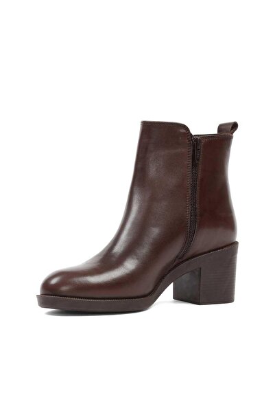 Celal Gültekin Kadın Kahverengi Çift Fermuarlı Kalın Topuklu Deri Bot