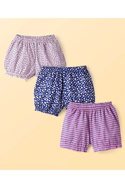 Pine kids Cotton Bloomers With Stripes and Star Print (Pack of 3) - Purple & Blue