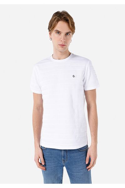 Colin's Regular Fit Round Neck Jacquard Men's White Short Sleeve T-Shirt