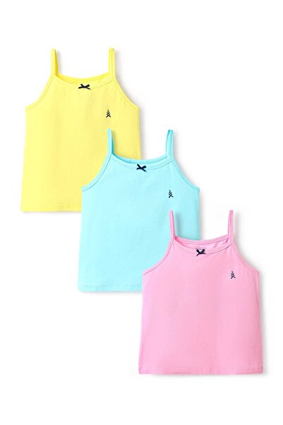 Pine kids Cotton Elastane Knit Sleeveless Logo Printed Slips Pack of 3 - Blue/Pink/Yellow
