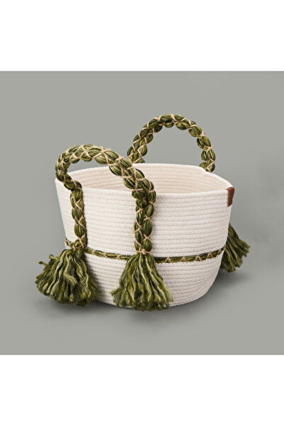 Simple Living Green Culture Dekoratif Sepet - Krem / Yeşil - 25x21 cm