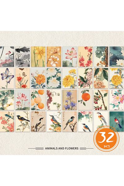 Choice MULTI 32pcs, antique floral and botanical postcards, wall stickers, mailing cards, greeting cards, D