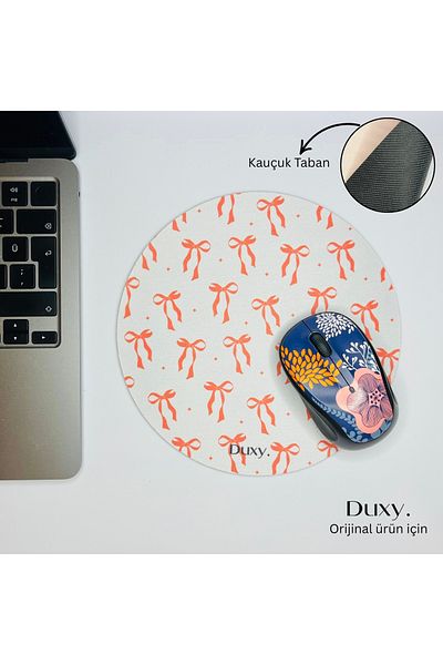 Duxy Rubber Mouse Pad with Ribbon Pattern, 19cm, Non-Slip Base, Comfortable and Soft for Home Office and Gaming