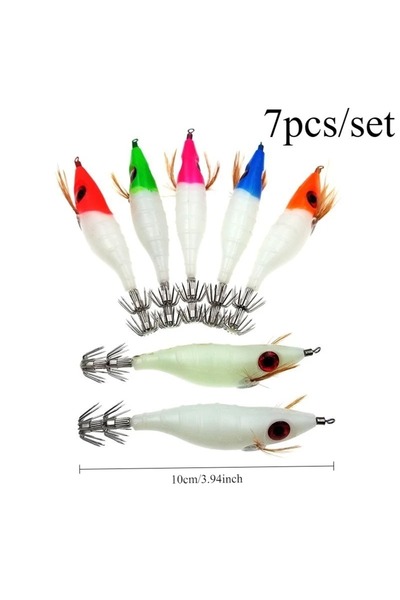Choice 7pcs Glow Lure Ackibbik 7pcs Glow Squid Jig Saltwater Squid Lures 10cm...