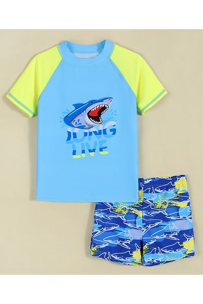 SAPS Shark Printed Swim T-Shirt and Shorts Set - Blue