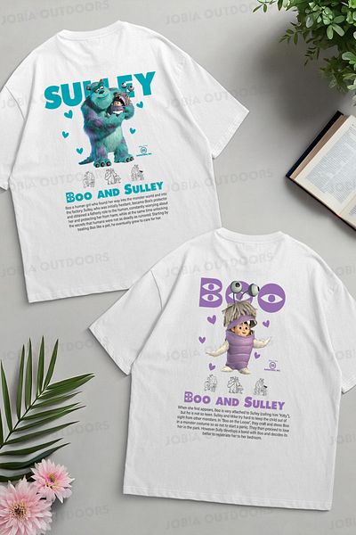 Jobia Outdoors Cute Monsters Boo Sulley Back Back Printed Dear Couple Combination Oversize Colorful Tshirt 2 Piece Set