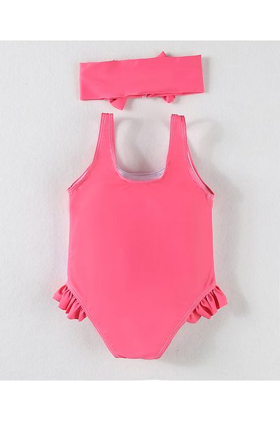 SAPS Unicorn Printed V-Cut Swimsuit with Headband - Fushcia