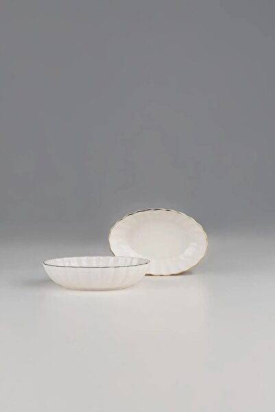Kütahya Porselen Bone Luz Form Oval Bowl Gold Mesh 4 Pieces 15cm Bnlzf15Okss220