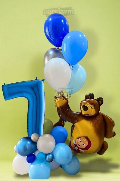 PARTİAVM مجموعة بالونات على شكل دب مasha ودب أزرق لعمر 7 سنوات مجموعة بالونات عيد ميلاد بموضوع مasha ودب