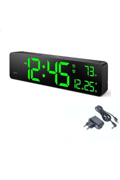 VTM Ceas Digital Verde cu LED, Cronometru, Timer, Alarmă, Snooze, Temperatura, 26x6cm