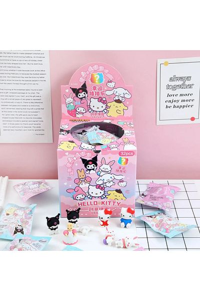 Miniso 32pcs Eraser boxed Sanrio 16/32pcs Eraser Kawaii Student Stationery Kuromi Hello Kitty Cartoon 3D Er