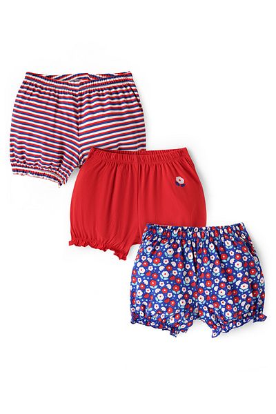 Pine kids Pine Kids Cotton Elastane Knit Bloomers with Stripes & Floral Print (Pack of 3) - Color May Vary