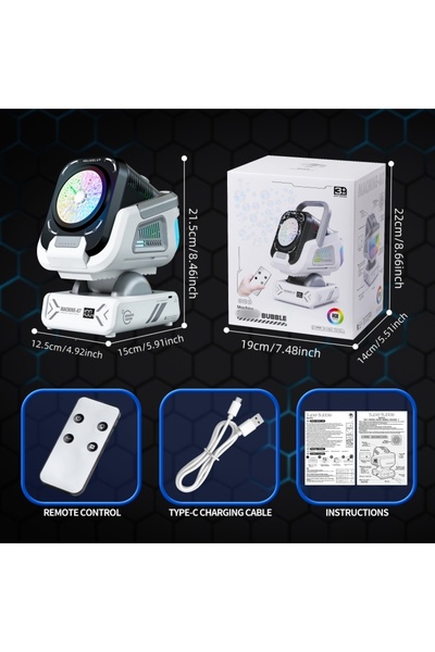 Choice نسخة مطورة من آلة الفقاعات WHITE 2025 مع جهاز تحكم عن بعد ودوران تلقائي وإضاءة RGB L